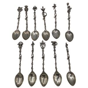 Set 11 Italian 800 Silver Demitasse Figural Souvenir Spoons Made in Italy 144g